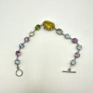NWOT 7" One-of-a-kind Multi-gemstone and sterling silver bracelet!